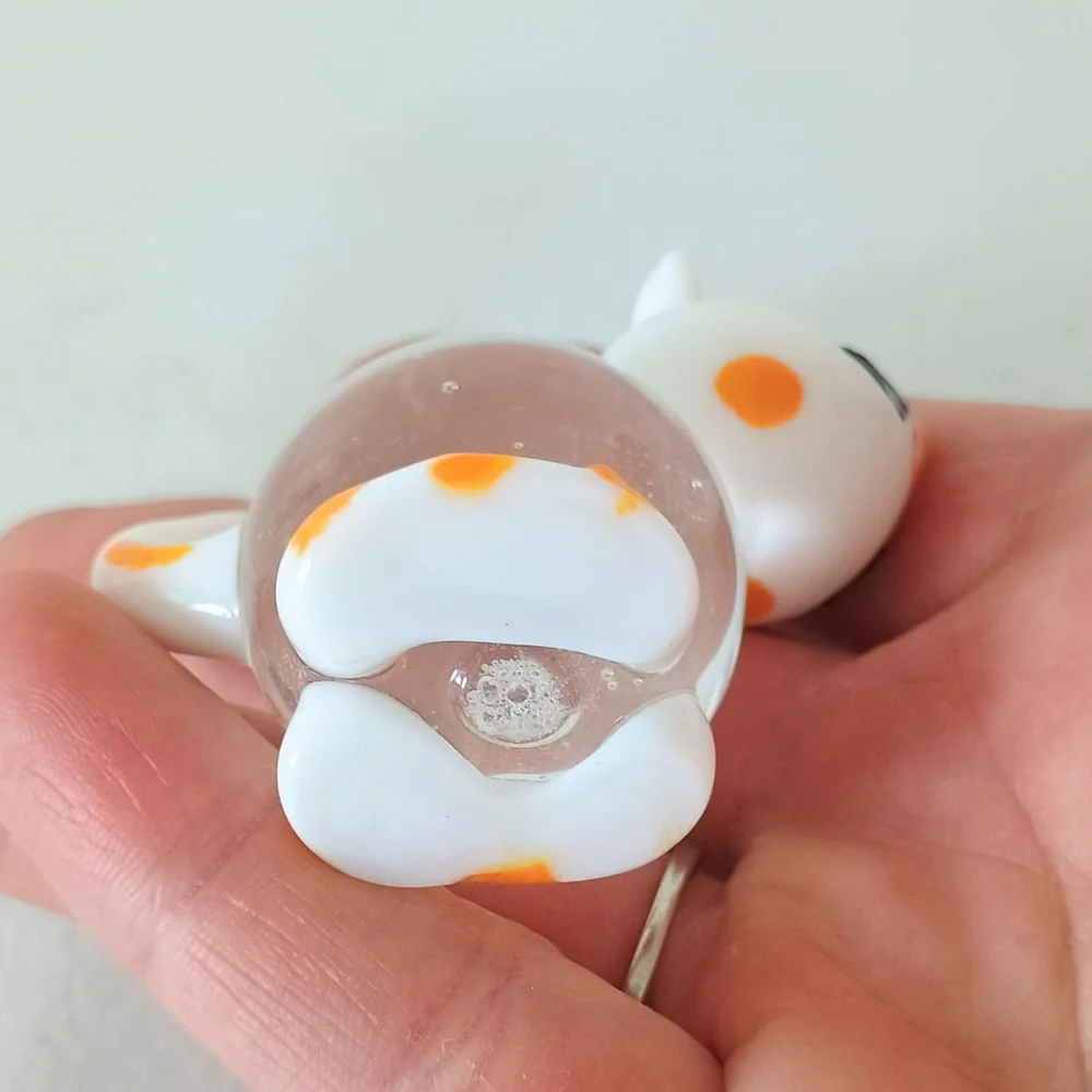 Global Village Glass Studios Glass Cat Figurine Gold Fish In Belly 2.5